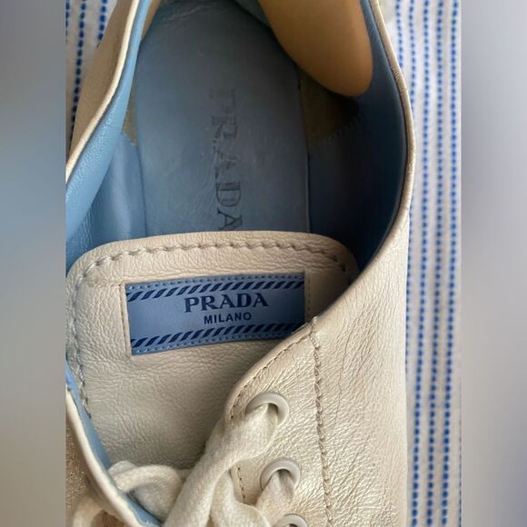 PRADA Espadrille Platform Sneakers in White Leather Sz 37 - Picture 4 of 11